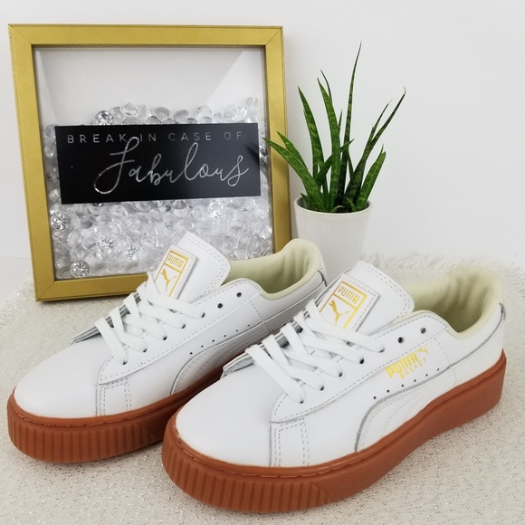 Puma Shoes - Puma basket white platform sneakers